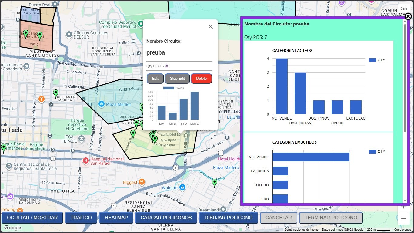Captura del sistema SIG - mapa de circuitos y reportes